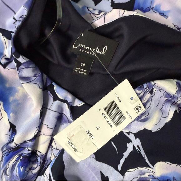 Connected Apparel Gathered-Waist 3/4-Sleeve Sheath Dress Navy Periwinkle Sz 14 - Picture 5 of 7